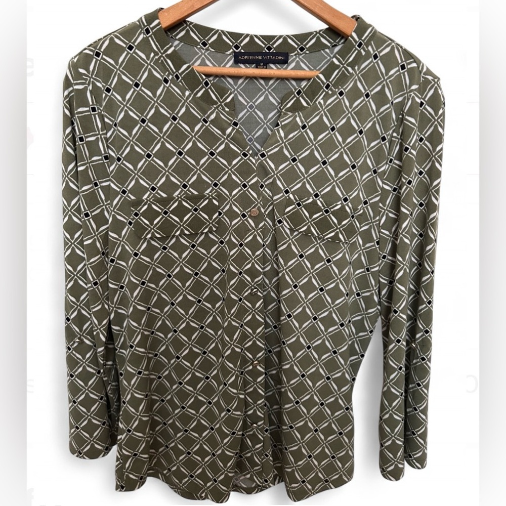 Adrianne Vittadini Geo Print Utility Blouse (EUC)